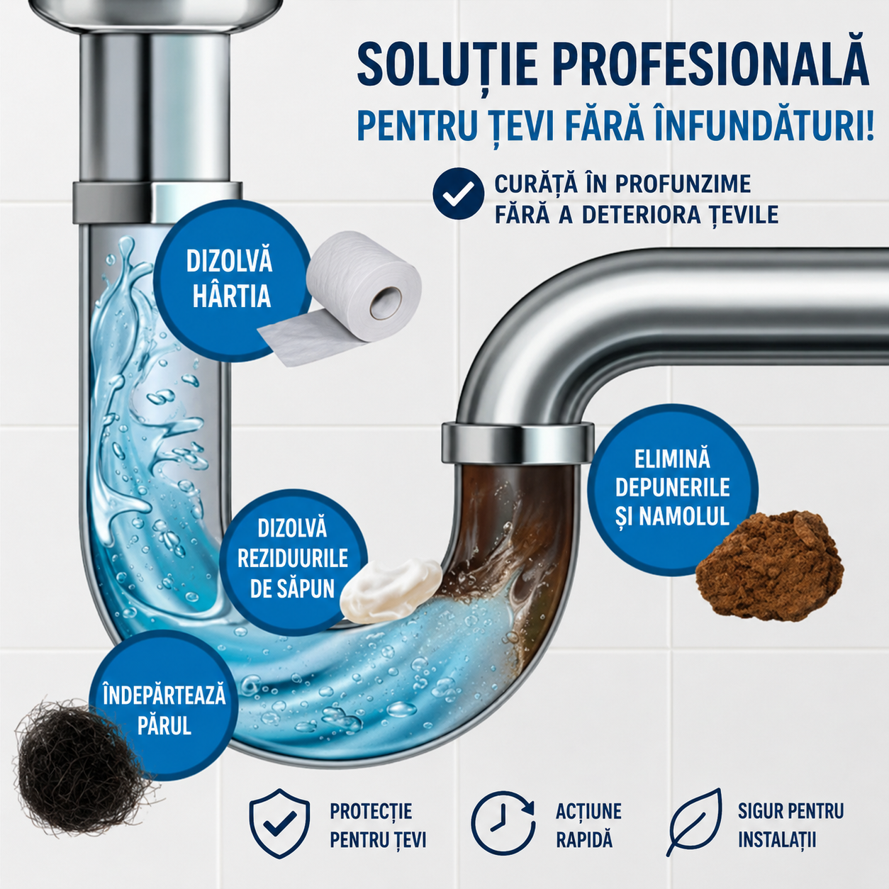 Solutie instanta pentru curatarea rapida a tevilor 1+1Gratis